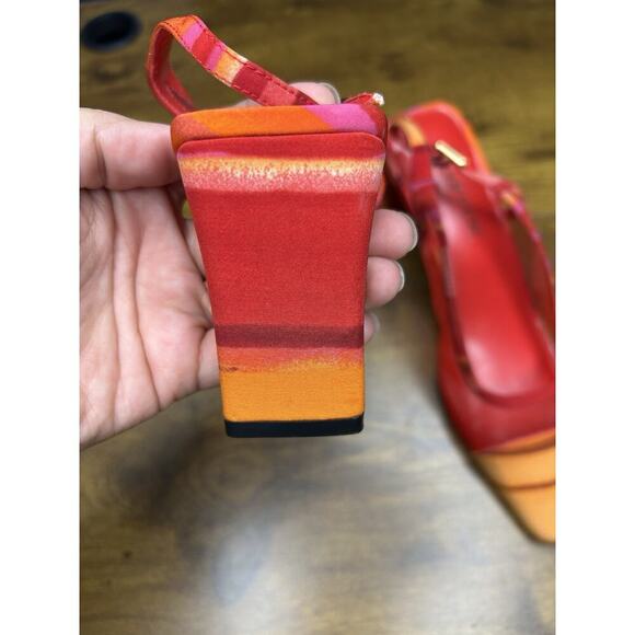 Vintage Coup D’Etat Orange Red Pink Slingback Mesh Slingback Retro Style 7.5 - Picture 5 of 6